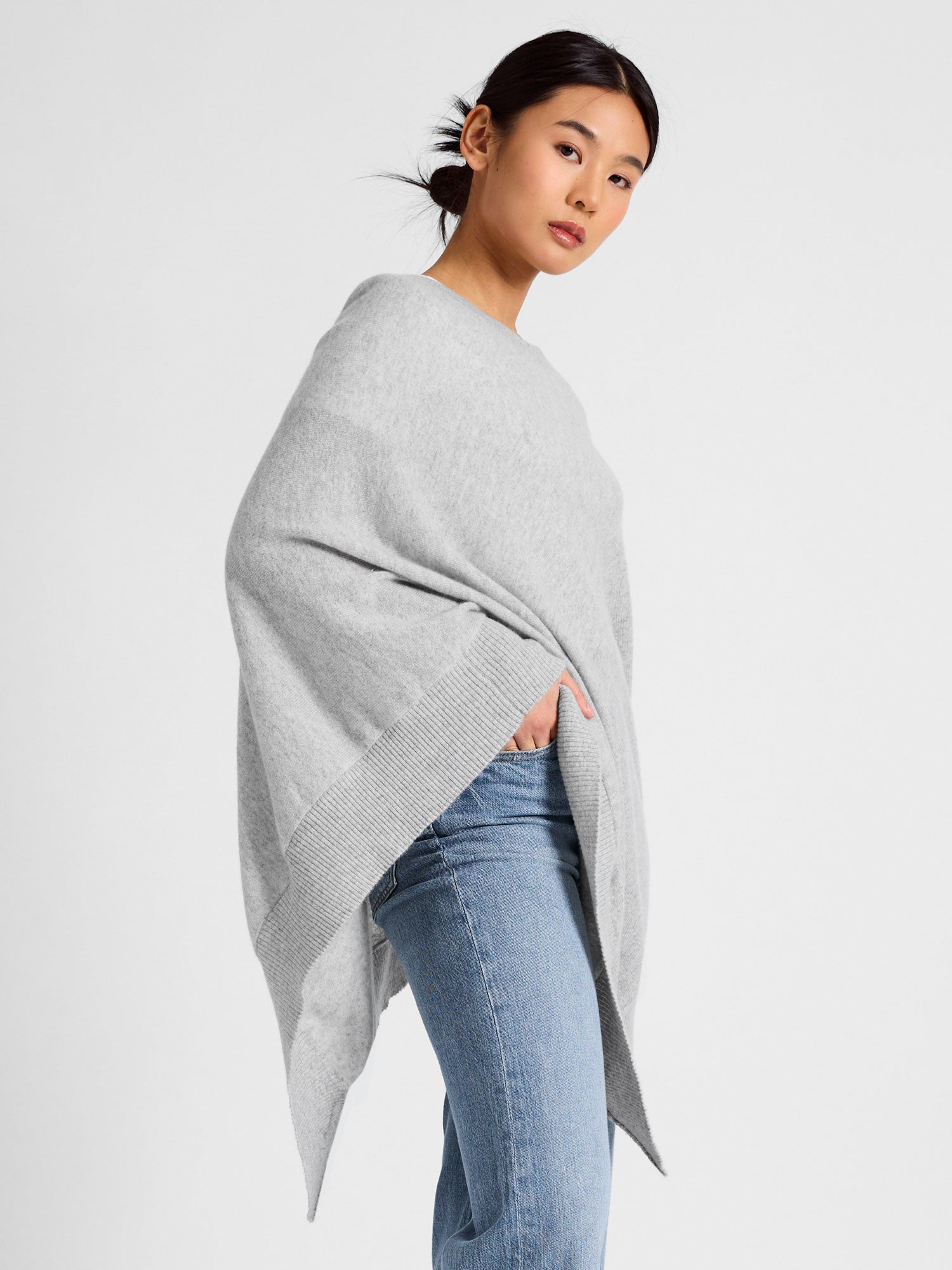 Light Grey Cashmere Poncho | Free Size | Winter Wear | Pullover | Knitwear Clothing 2024 | Gift For Her