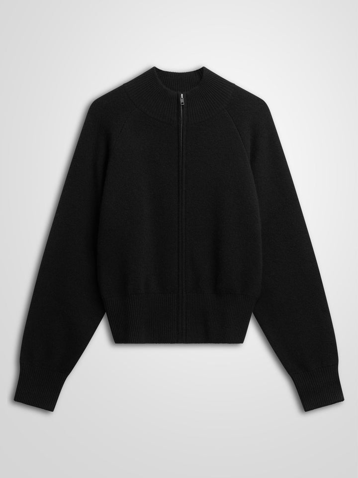 Cashmere bomber-jacket "Oline" in 100% pure cashmere. Scandinavian design by Kashmina. Color: Black.