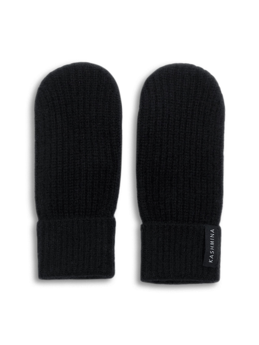 "Elva" cashmere mittens in 100% pure cashmere. Scandinavian design by Kashmina. Color: Black.