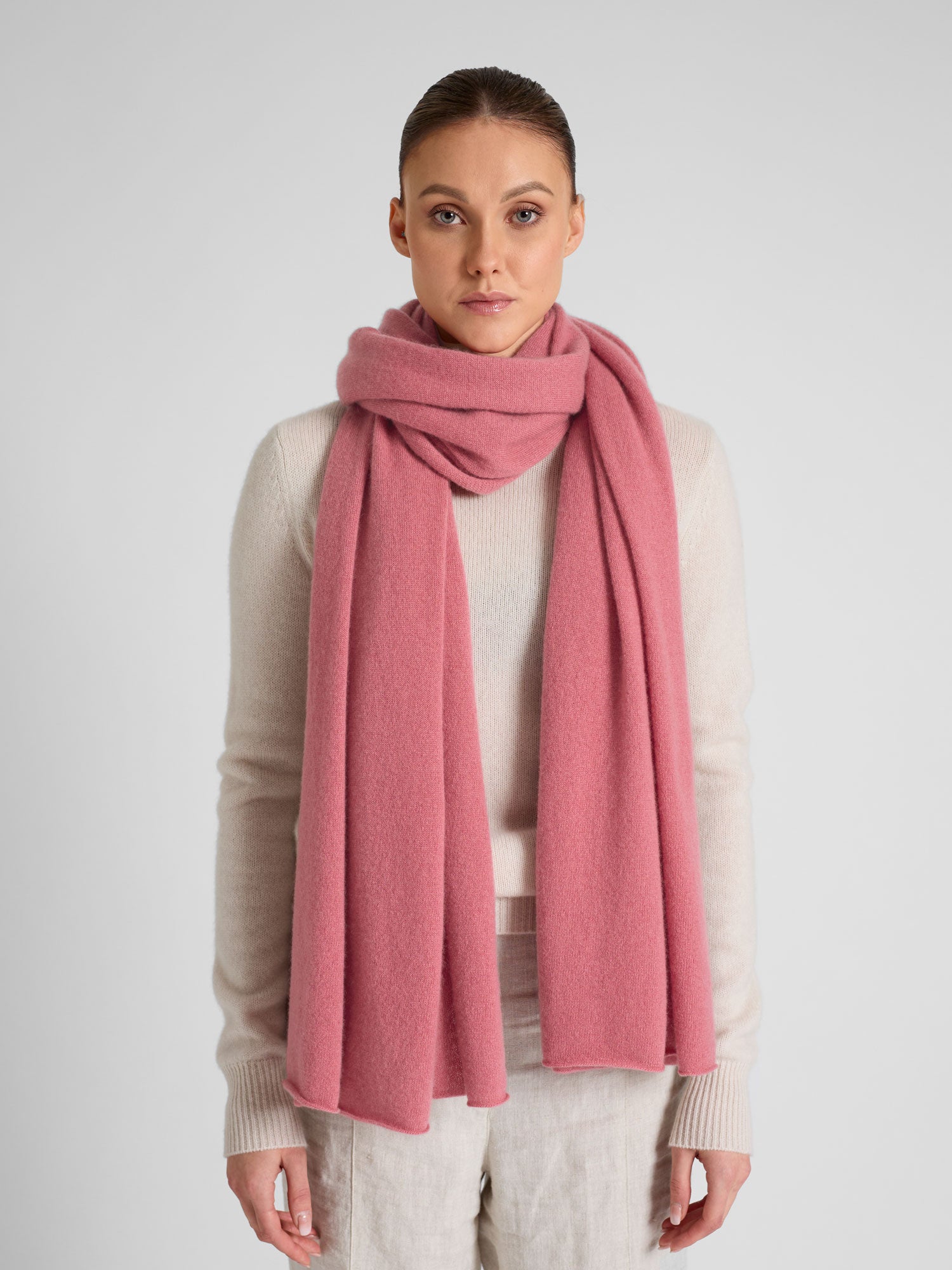 Cashmere scarf Signature pink berry