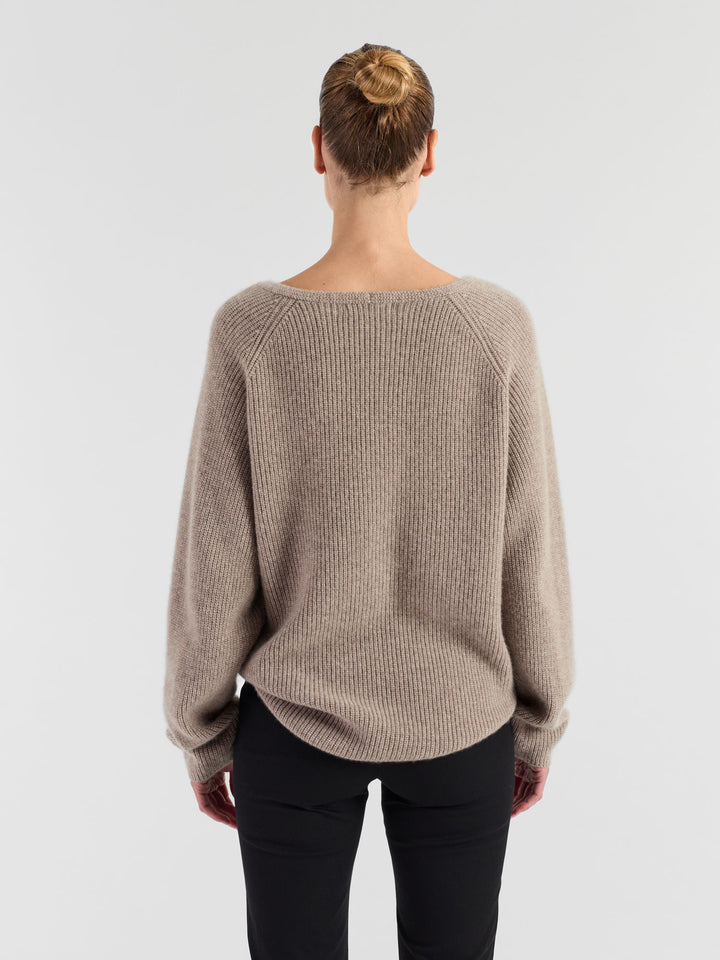 Cashmere sweater, long sleeved, rib knit, 100% pure cashmere, non itching, supersoft, warm, toast, brown