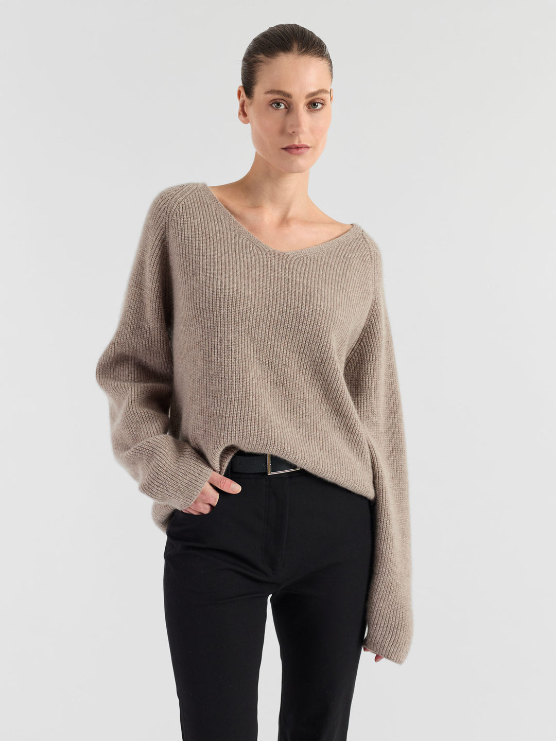 Cashmere sweater, long sleeved, rib knit, 100% pure cashmere, non itching, supersoft, warm, toast, brown